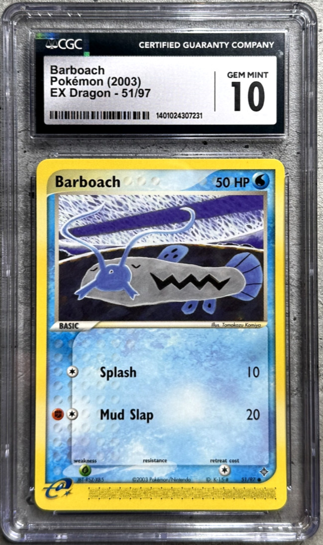 Pokémon Card Barboach CGC 10 Gem Mint, EX Dragon 51/97, 2003