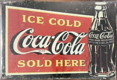 Coca-Cola Ice Cold - Sold Here Vintage Novelty Metal Sign 12'' x 8'' NEW!