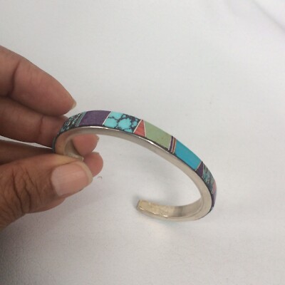 Native American Zuni K.Y.  turquoise Spiny Oyster Inlay Cuff Bracelet