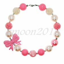 Fashion Women Pretty Pink Bow Chunky Beads Bubblegum Kids Gumball Necklace Gift