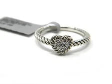 David Yurman 8mm Chatelaine Pave Heart Ring Diamonds Silver Size 7 NWT