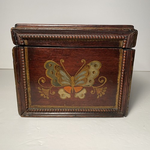Antique Wooden Box Hand Made Painted Butterflies Monogram Vintage - Picture 2 of 12