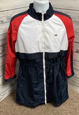 Tommy Hilfiger Denim Windbreaker Jacket Trench Rain Coat Waisted Size Small