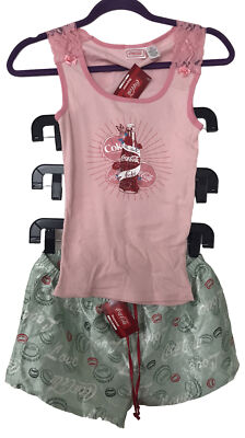 Coca Cola Official Tank Top & Shorts Set Pink Green Daywear Women s Size: S NWT