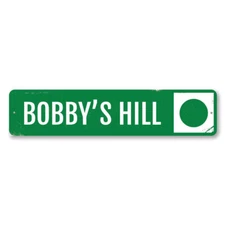 Ski Hill Circle Sign, Personalized Ski Lodge Sign, Custom Name Metal Wall Decor