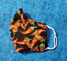Washable Handmade Fabric Face Mask filter pocket RED CHILI PEPPERS