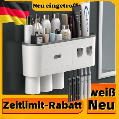 Wall Mount Toothbrush Holder+Automatic Toothpaste Dispenser 3 Tassen Schublade 