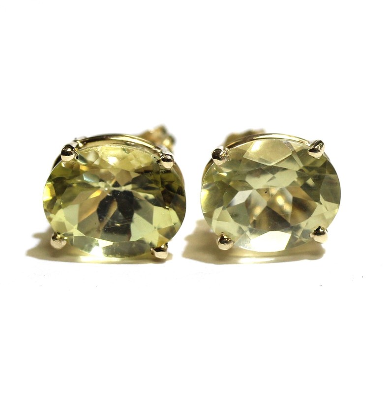 14k yellow gold oval lemon quartz gemstone stud earrings 2.9g unique