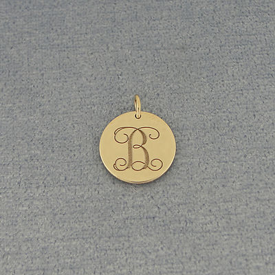 Solid 10k 14k Gold Deep Engraved Monogram Initial 1/2'' Disc Charm Pendant GC05