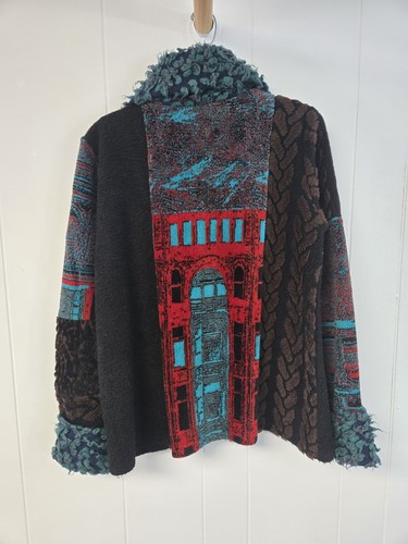 Lee Andersen Womens Colorful Fleece Jacket Art to Wear Colorblock Lagenlook S M - Picture 2 of 11
