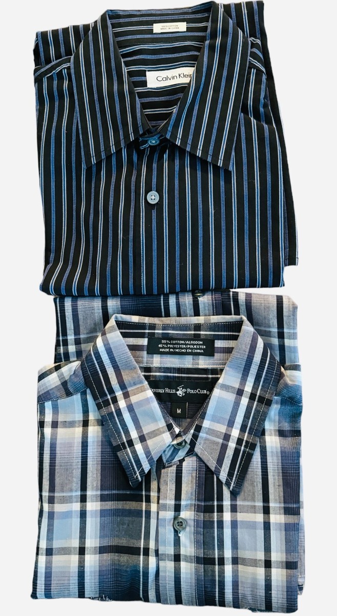 beverly hills polo dress shirts Beverly Hills Polo Club & Calvin Klein Men M Button Up Dress Shirts Lot of 2