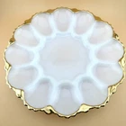 Anchor Hocking Deviled Egg Dish Vintage Fire King Milk Glass Gold Trim Fast Ship