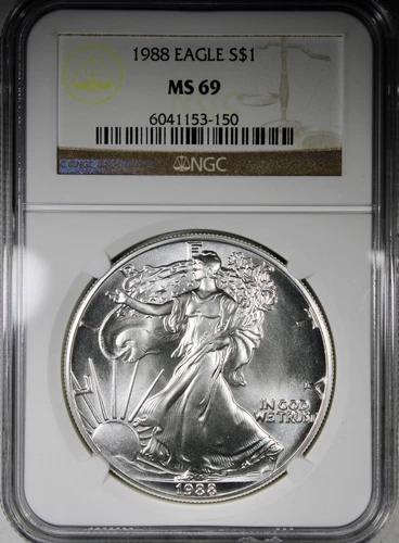 1988 American Silver Eagle NGC MS69 White Coin High Grade Early Date