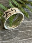 Vintage Sterling Solid 925 Silver 7.6mm Wide Band Tribal Style Ring 7.75size 6g+