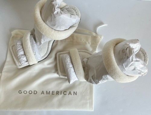 NEW Good American Heels Women's 5 M White Terry Cloth Square Toe Shoes Slip On - Picture 8 of 9
