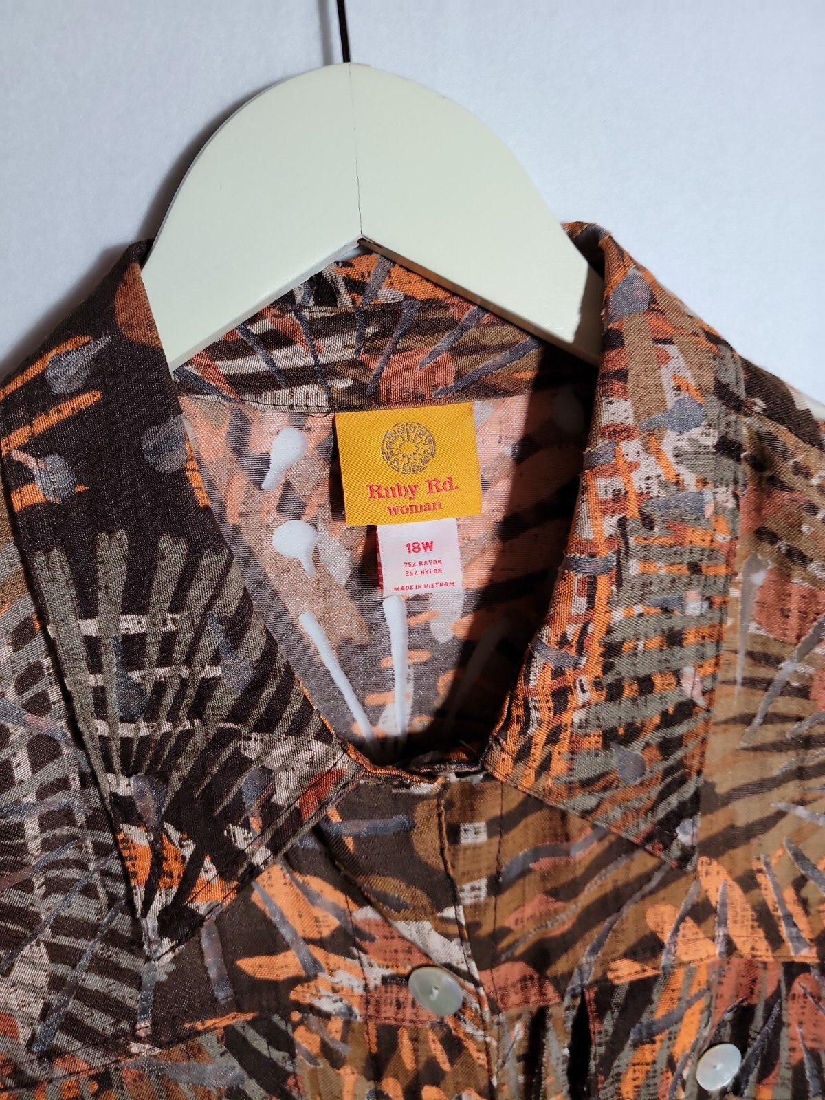 Ruby Rd Womens Blouse Brown/Orange Button Up Pock… - image 3
