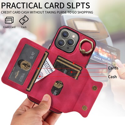 Fits iPhone 15 Pro Max, PU Leather Dual - bracket Phone Case, Stylish Protection