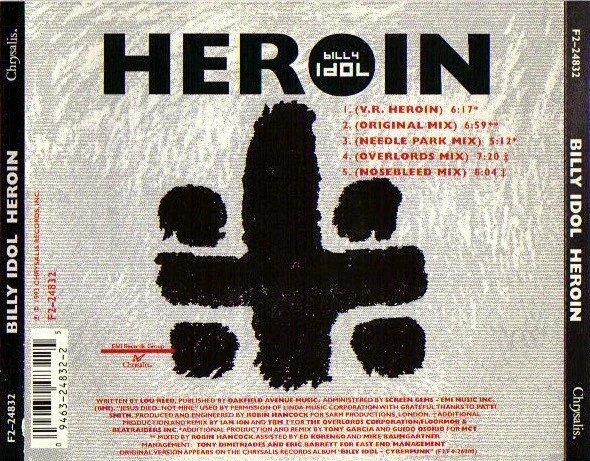 BILLY IDOL - HEROIN - CD MAXI-SINGLE - CHRYSALIS - U.S.A. - 1993 - Bild 2 von 3