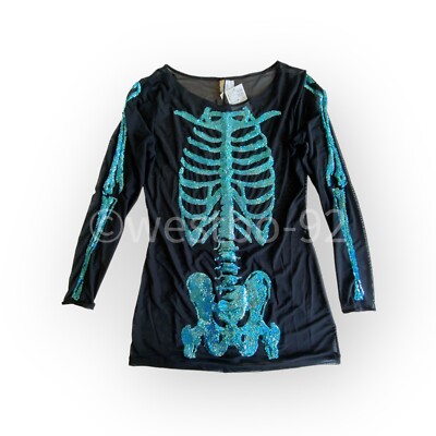 H&M Divided Sheer Mesh Bodycon Skeleton Halloween Long Sleeve Dress - Medium