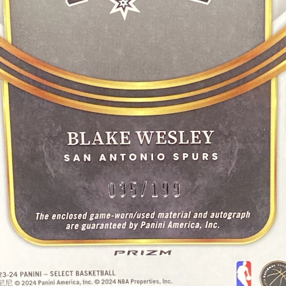 2023-24 Select Blake Wesley Autograph Materials Silver Prizm Jersey Auto #27/199 - Image 3 of 3