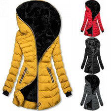 Womens Quilted Padded Fur Fleece Lined Hooded Puffer Coat Jacket Winter Parka