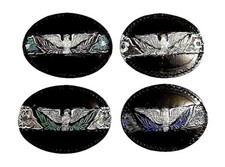 EAGLE Leather BELT BUCKLE Handmade Sm BLACK Western/Biker w/ Hand-painted Colors