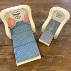 Vtg 1983 BARBIE Dream Furniture White Wicker Sofa Chair Cushions Pillows