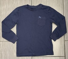 Tommy Bahama Boys Navy Blue Long Sleeve Pocket T-shirt Size Large 6 Cotton