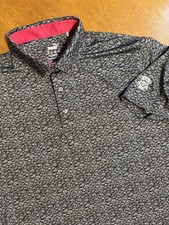 Puma Golf Polo Men  s XL Black Skeleton Fish All Over Print Performance Stretch