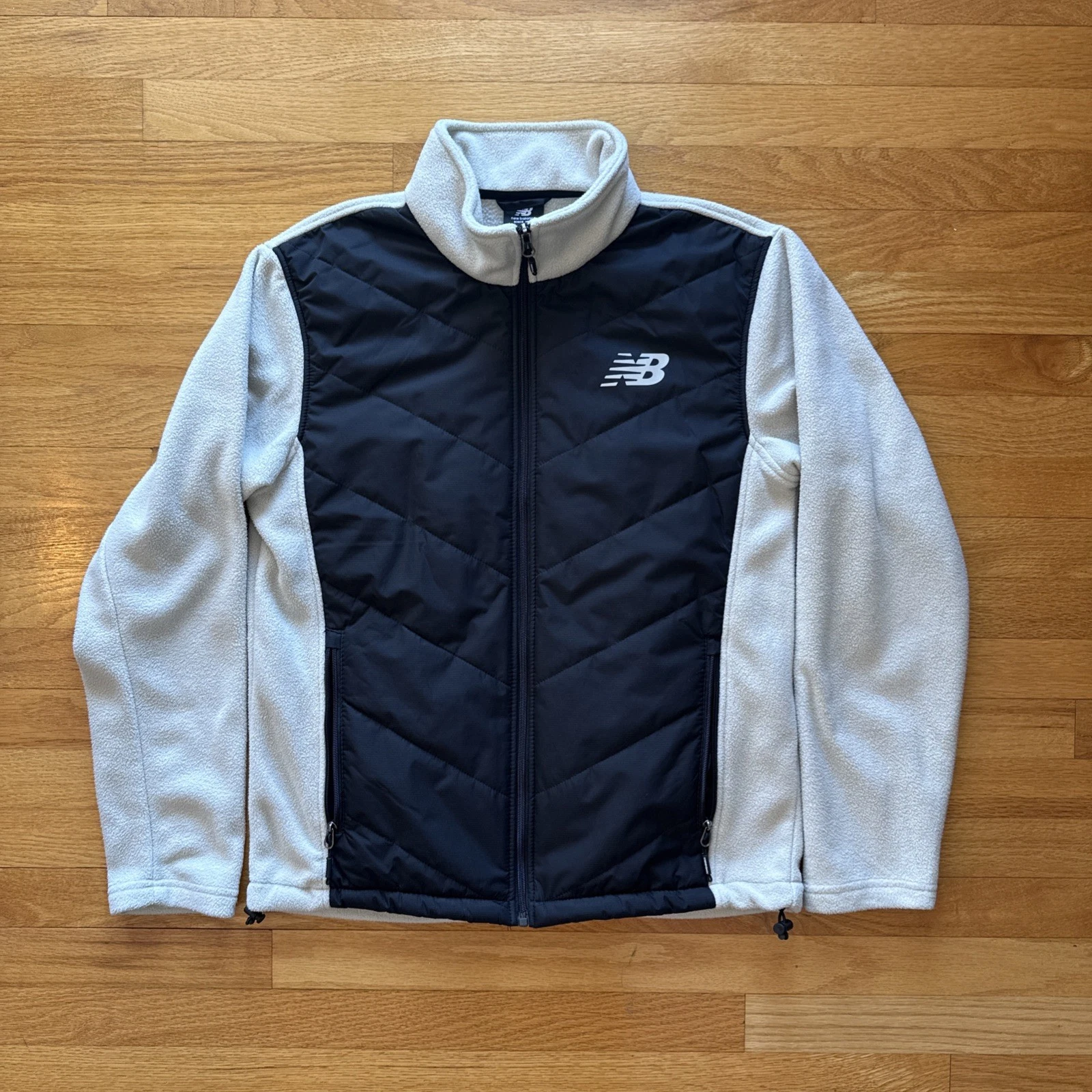 NEW BALANCE Mens Black/Tan Full Zip High Neck Fleece Draw-Waist Jacket sz S NWOT