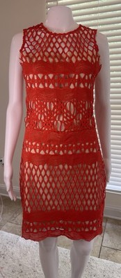 Endless Rose Women s Guipure Lace Bodycon Dress in Orangish-Red/ Chili Size M