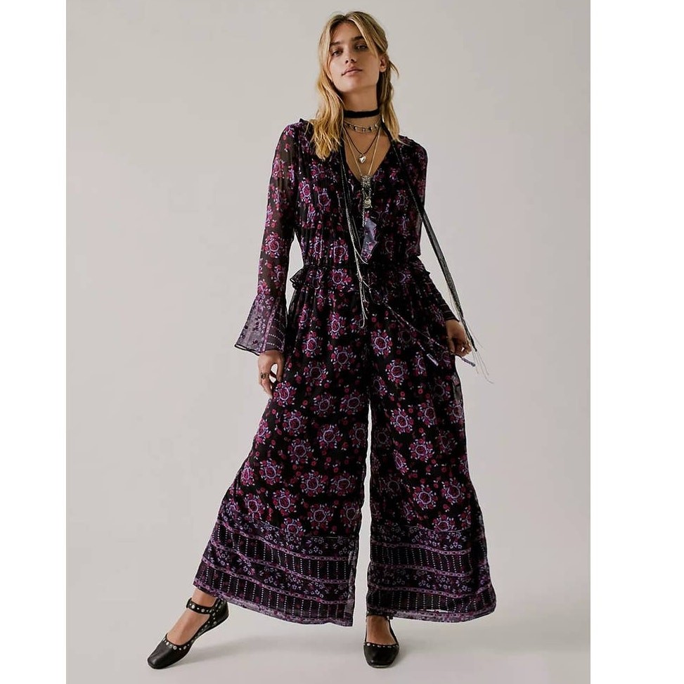 New FP x Anna Sui Cassiel Abstract Floral Jumpsuit $298 LARGE 