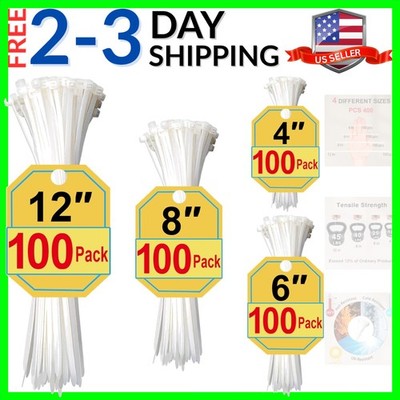 Zip Ties, White Zip Ties Assorted Sizes , 400 Pack, White Cable Ties, Zipties...
