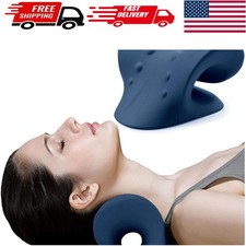 Memory Foam Cervical Traction Pillow for Effective Neck Pain Relief - Dark Blue