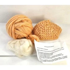 30 Minute Roving Wool Hook Hat Kit Orange Instructions, Wool Yarn, Needle
