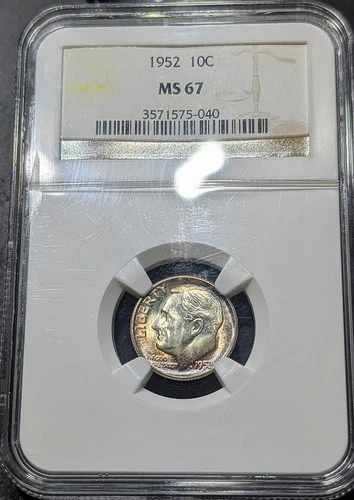 1952-P Roosevelt Dime NGC MS/67 Light Toned Gem Awesome Eye Appeal
