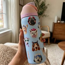 Owala Water Bottle 32oz &ndash; Dog Collage Design &ndash; Insulated Leakproof Straw Bottle