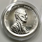 1974 Lincoln  1 Oz .999 Silver International Silver Trade Unit- UHR