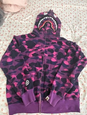 A Bathing Ape Shark Purple Camo Fleece Full Zip Hoodie Men's Size