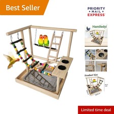 Deluxe Wooden Bird Play Gym with Feeding Cups and Colorful Toys - Easy Assembly