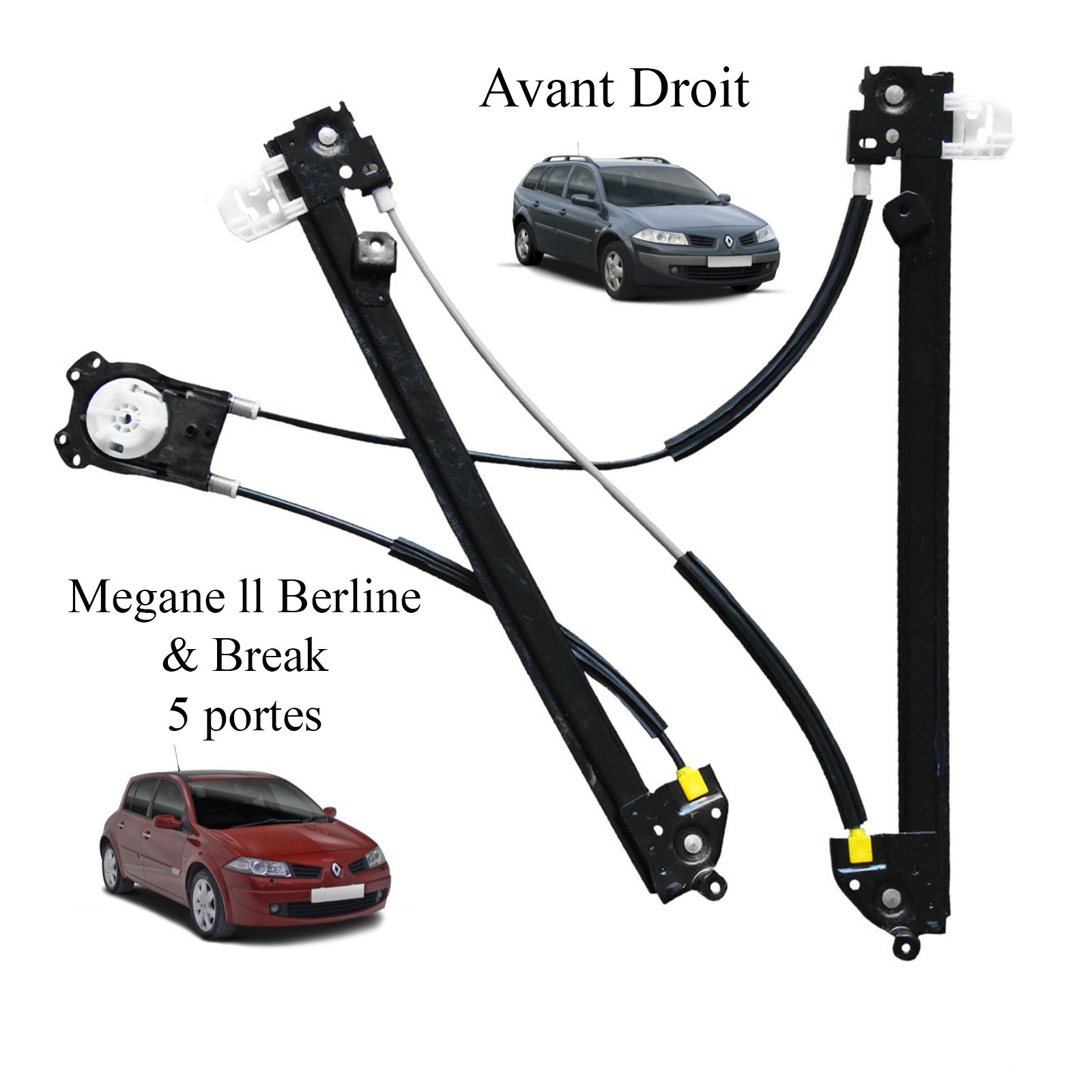 Lève-vitre avant droit à câbles renforcés pour Mégane 2 Break et 5P