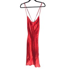 Asos Midi Slip Dress Satin Square Neck Sleeveless Lace Up Red 4