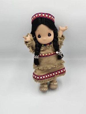 Precious Moments Native American Girl Doll Braid Beaded Dress w Original Box 8''