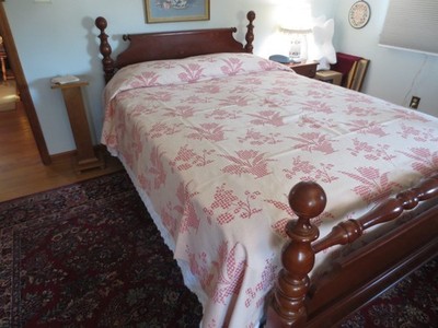 Vtg. Reversible WOVEN FLORAL DESIGN Cotton BEDSPREAD or BED COVER - 86'' x 98''