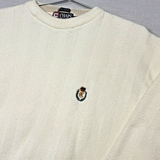 Vintage Chaps Ralph Lauren Sweater Men Large Ivory Herringbone Hand Framed Crest