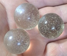 Vintage Lot Of 3 Large Shooter Marbles Clear Glass With Bubbles 7/8 To 15/16"