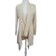 Long Waterfall Wrap Shawl Collar Sweater Cream Color Size Large Machine Wash Dry