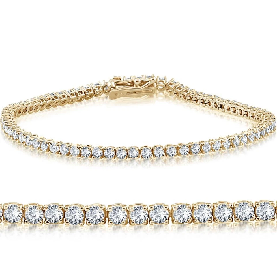 14k Yellow Gold 3 Ct TW Round Cut Diamond Women's Tennis Bracelet 7"