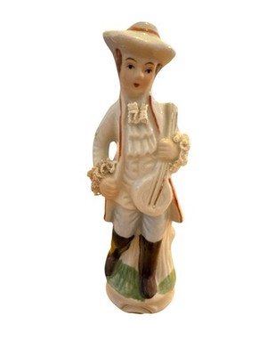 Beautiful Porcelain Figure Rococo Man w/Mandolin Made In Taiwan 6.5 In x 2 In