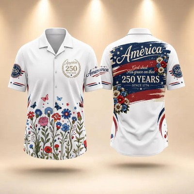 Floral USA 250th Anniversary Patriotic Hawaiian Shirt